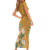 Africa King Proteas Dashiki Motif Short Sleeve Bodycon Dress Gold Style - Wonder Print Shop