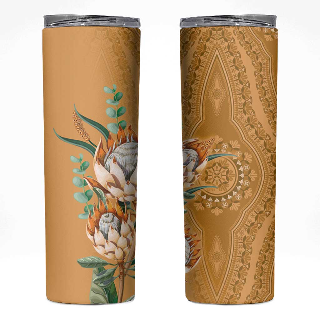 Africa King Proteas Dashiki Motif Skinny Tumbler Gold Style - Wonder Print Shop