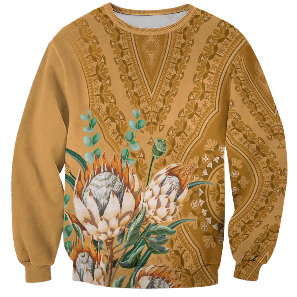 Africa King Proteas Dashiki Motif Sweatshirt Gold Style - Wonder Print Shop