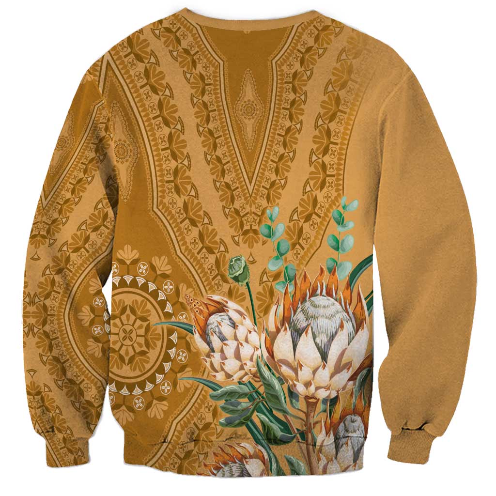 Africa King Proteas Dashiki Motif Sweatshirt Gold Style - Wonder Print Shop