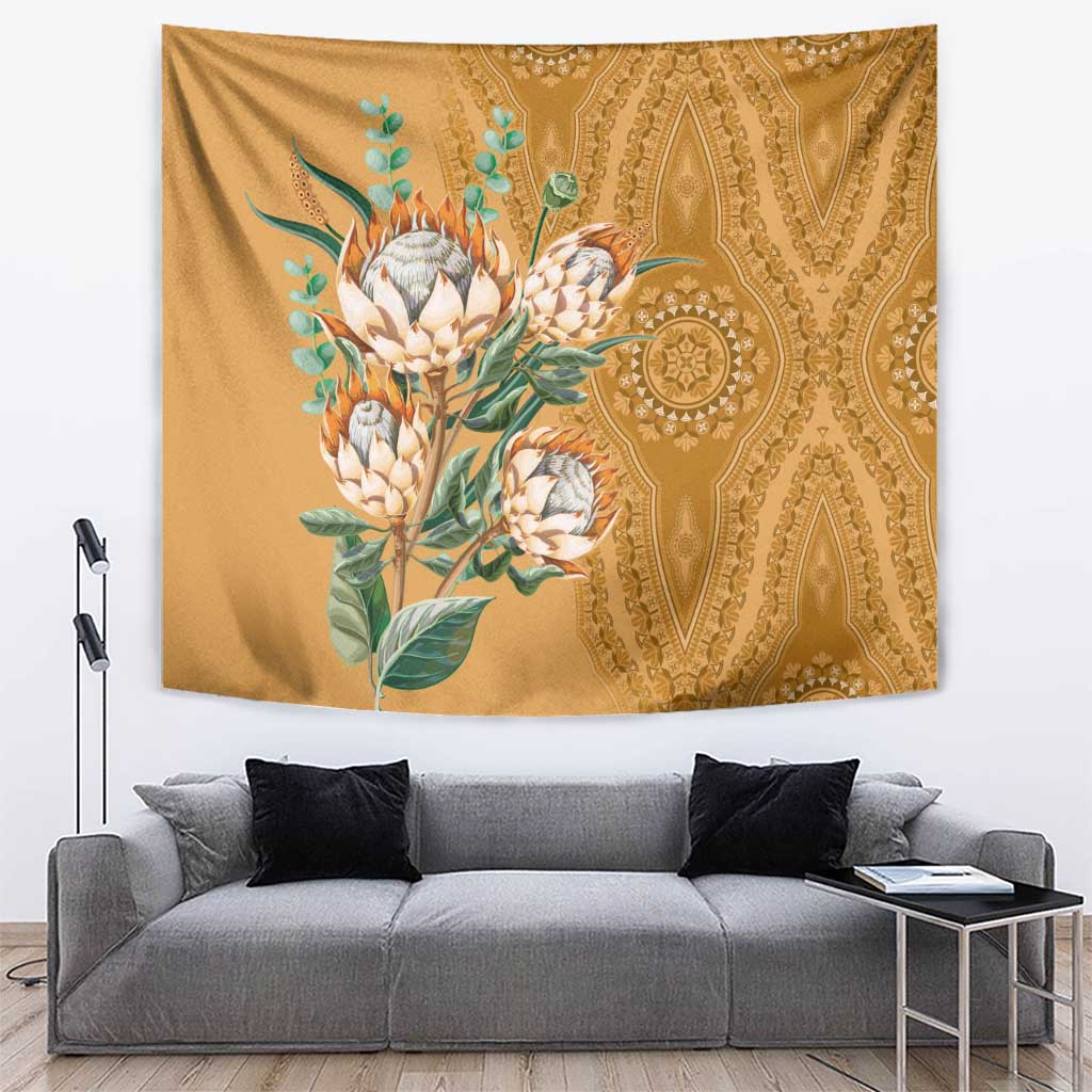 Africa King Proteas Dashiki Motif Tapestry Gold Style - Wonder Print Shop