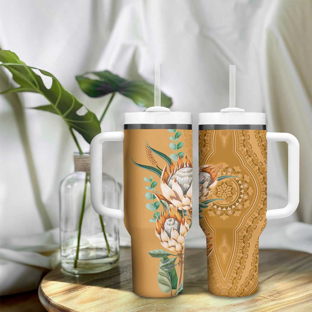 Africa King Proteas Dashiki Motif Tumbler With Handle Gold Style - Wonder Print Shop