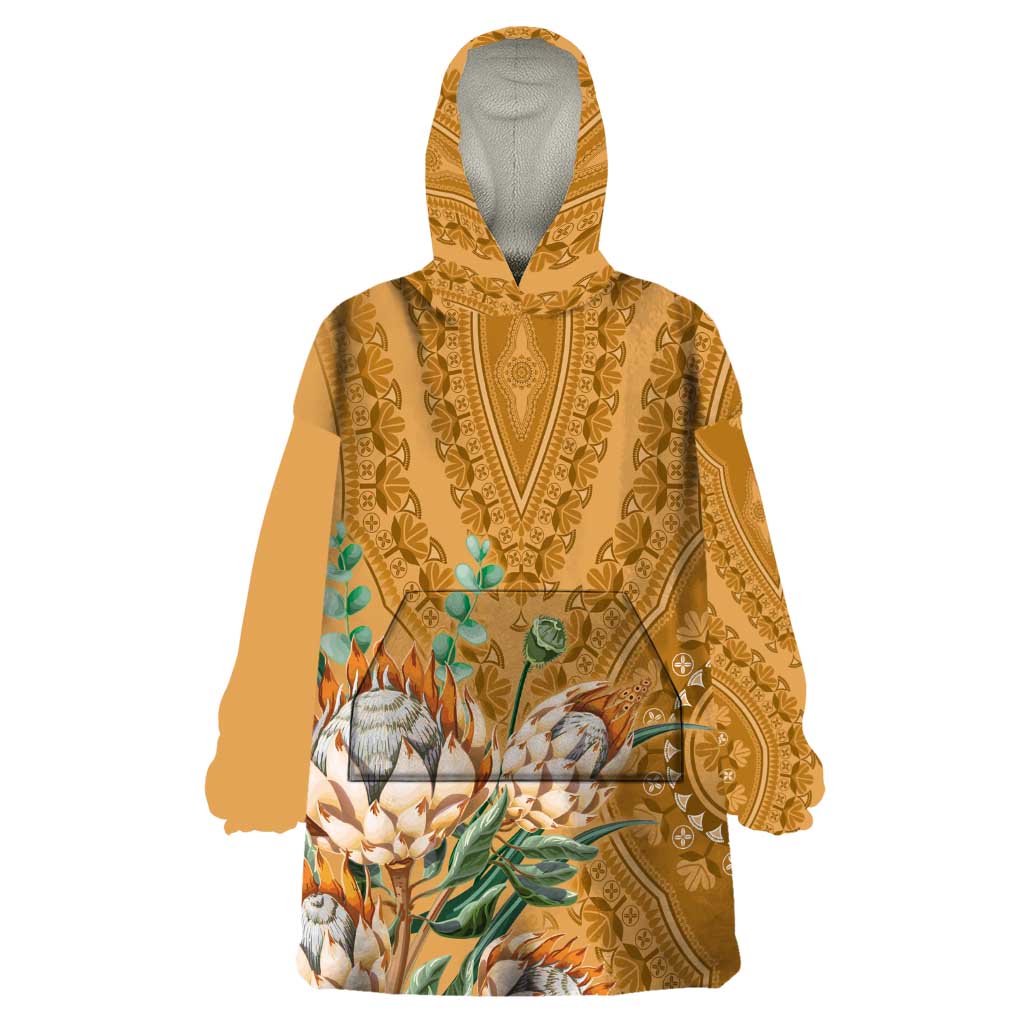Africa King Proteas Dashiki Motif Wearable Blanket Hoodie Gold Style - Wonder Print Shop