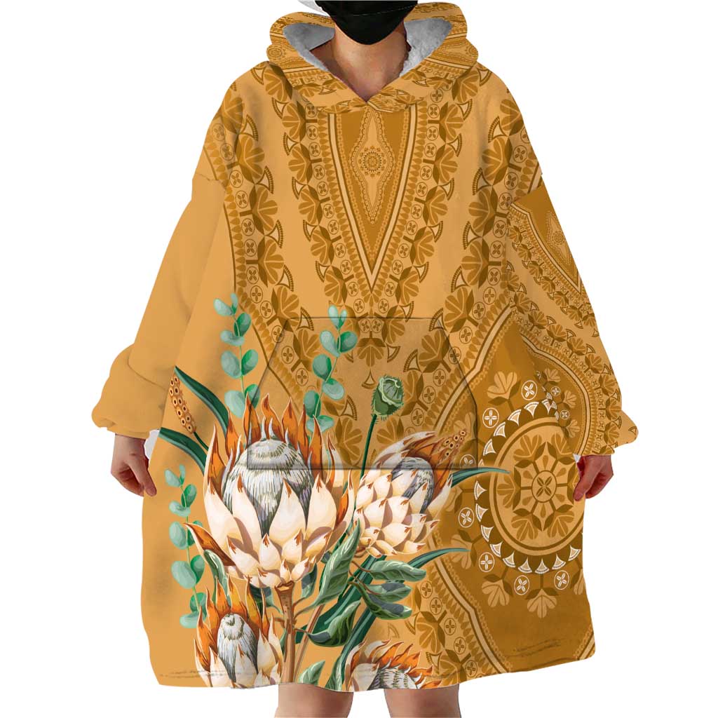 Africa King Proteas Dashiki Motif Wearable Blanket Hoodie Gold Style - Wonder Print Shop