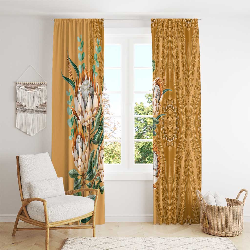 Africa King Proteas Dashiki Motif Window Curtain Gold Style - Wonder Print Shop