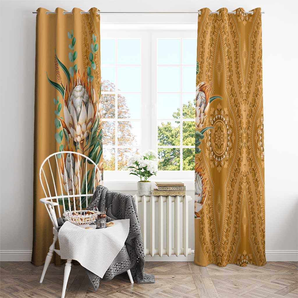 Africa King Proteas Dashiki Motif Window Curtain Gold Style - Wonder Print Shop
