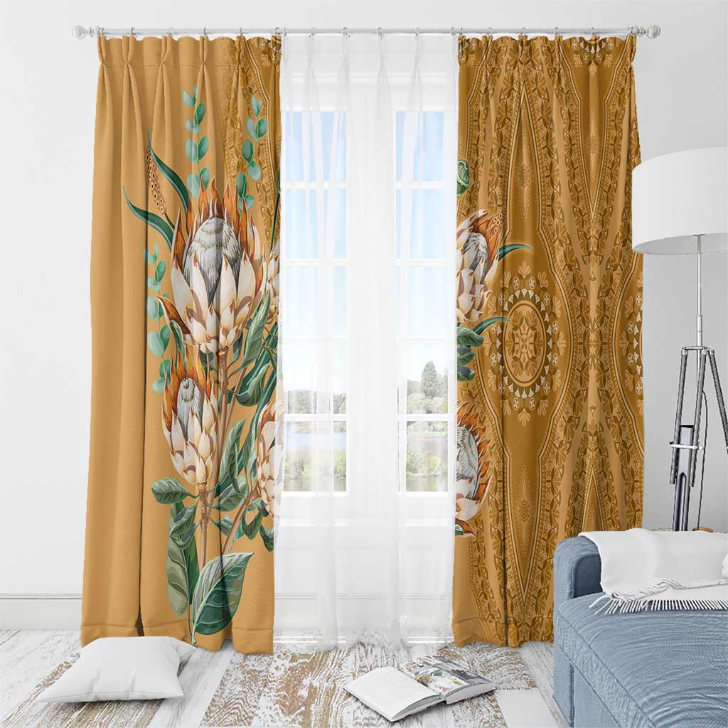 Africa King Proteas Dashiki Motif Window Curtain Gold Style - Wonder Print Shop