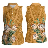 Africa King Proteas Dashiki Motif Women Sleeveless Polo Shirt Gold Style - Wonder Print Shop