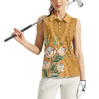 Africa King Proteas Dashiki Motif Women Sleeveless Polo Shirt Gold Style - Wonder Print Shop