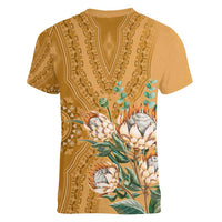 Africa King Proteas Dashiki Motif Women V-Neck T-Shirt Gold Style - Wonder Print Shop