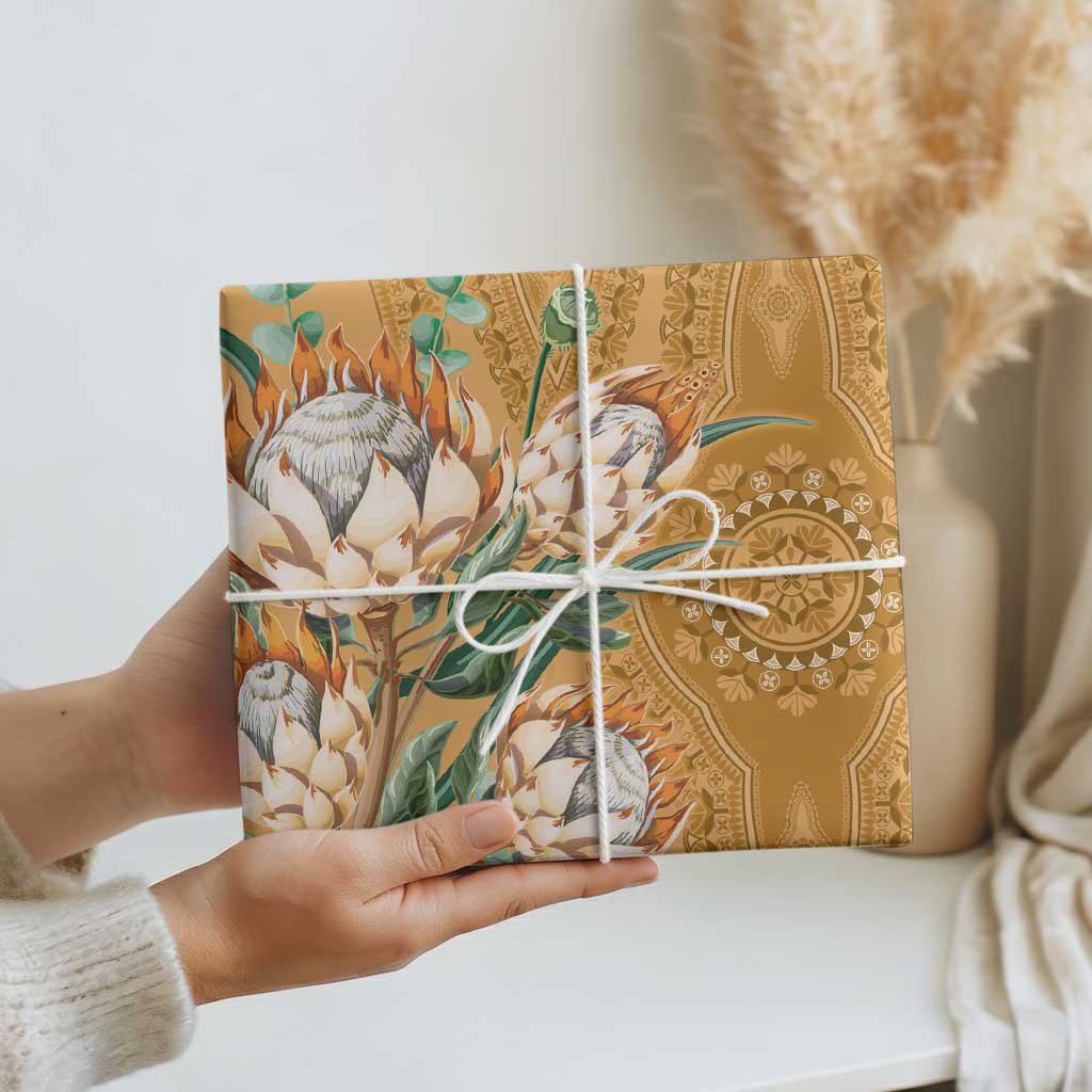 Africa King Proteas Dashiki Motif Wrapping Paper Gold Style - Wonder Print Shop