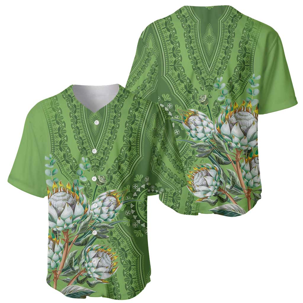 Africa King Proteas Dashiki Motif Baseball Jersey Green Style LT9 - Wonder Print Shop