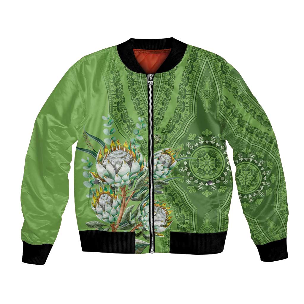 Africa King Proteas Dashiki Motif Bomber Jacket Green Style LT9 - Wonder Print Shop