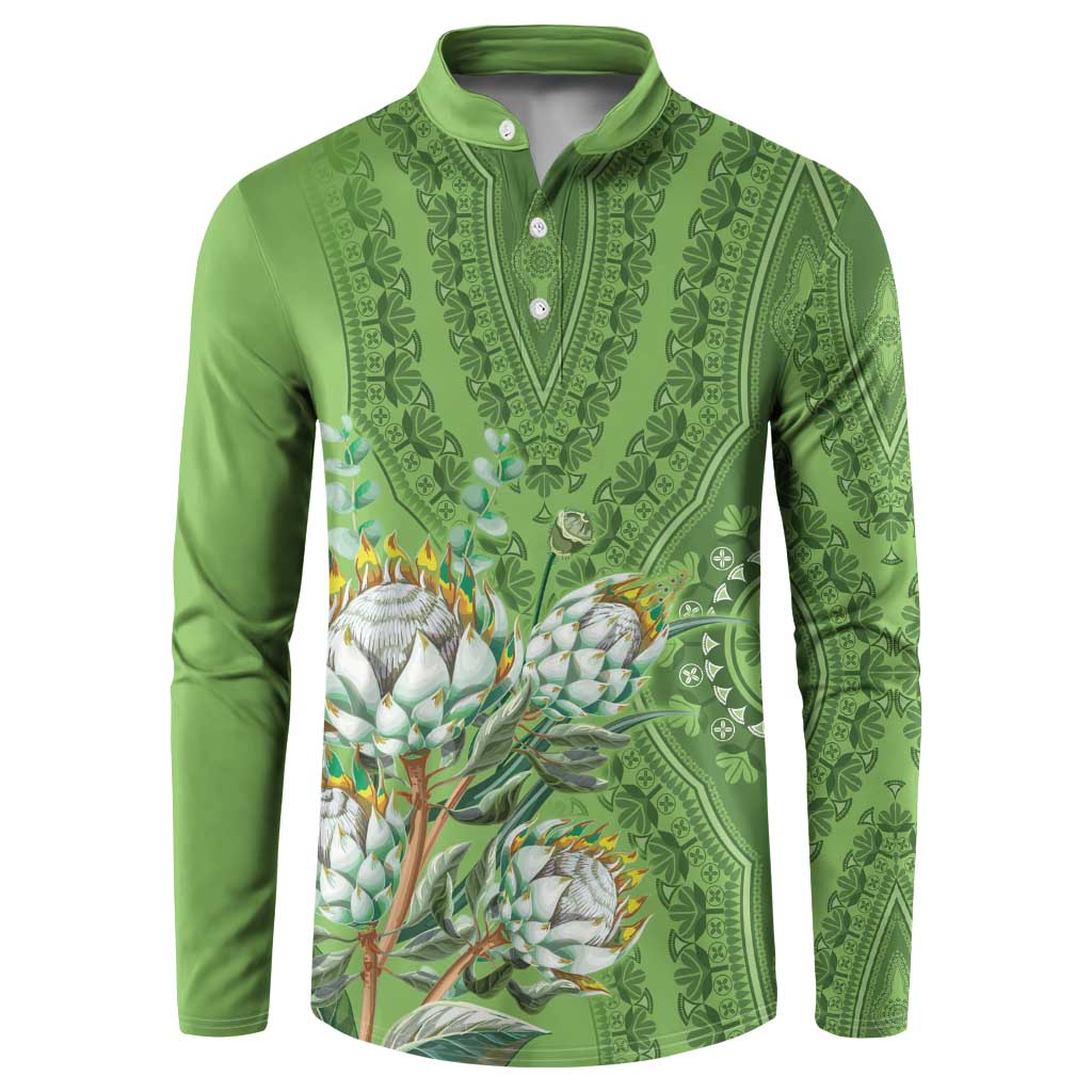 Africa King Proteas Dashiki Motif Button Sweatshirt Green Style LT9 - Wonder Print Shop