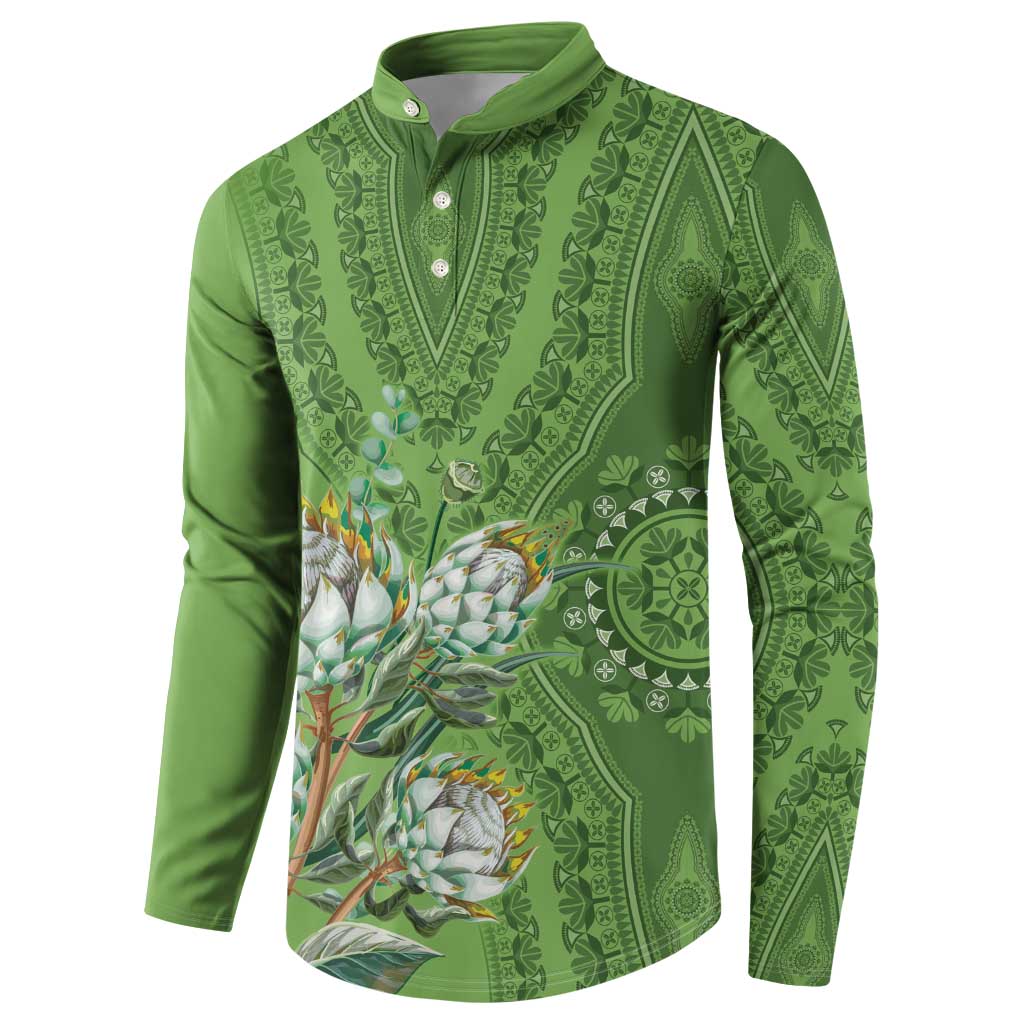 Africa King Proteas Dashiki Motif Button Sweatshirt Green Style LT9 - Wonder Print Shop