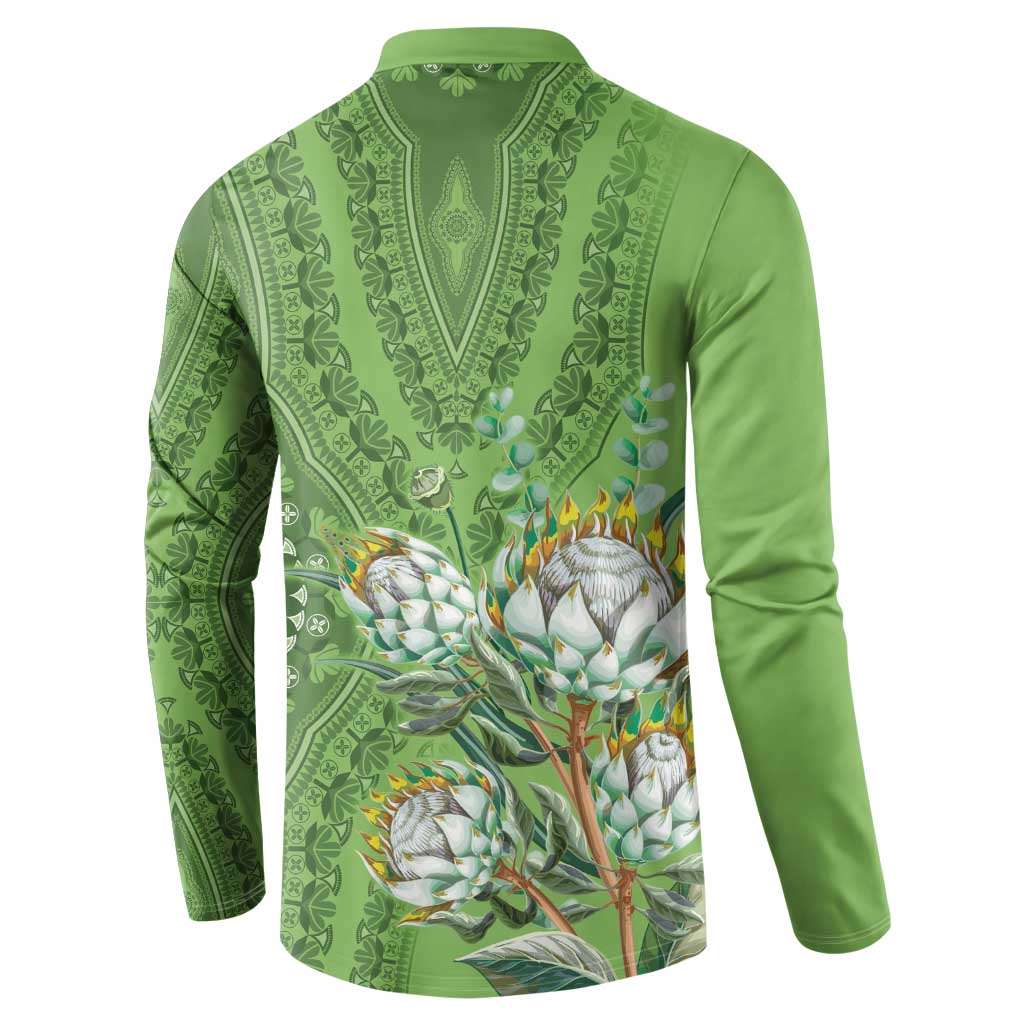 Africa King Proteas Dashiki Motif Button Sweatshirt Green Style LT9 - Wonder Print Shop