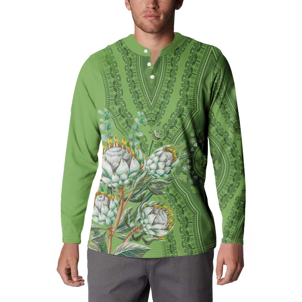 Africa King Proteas Dashiki Motif Button Sweatshirt Green Style LT9 - Wonder Print Shop