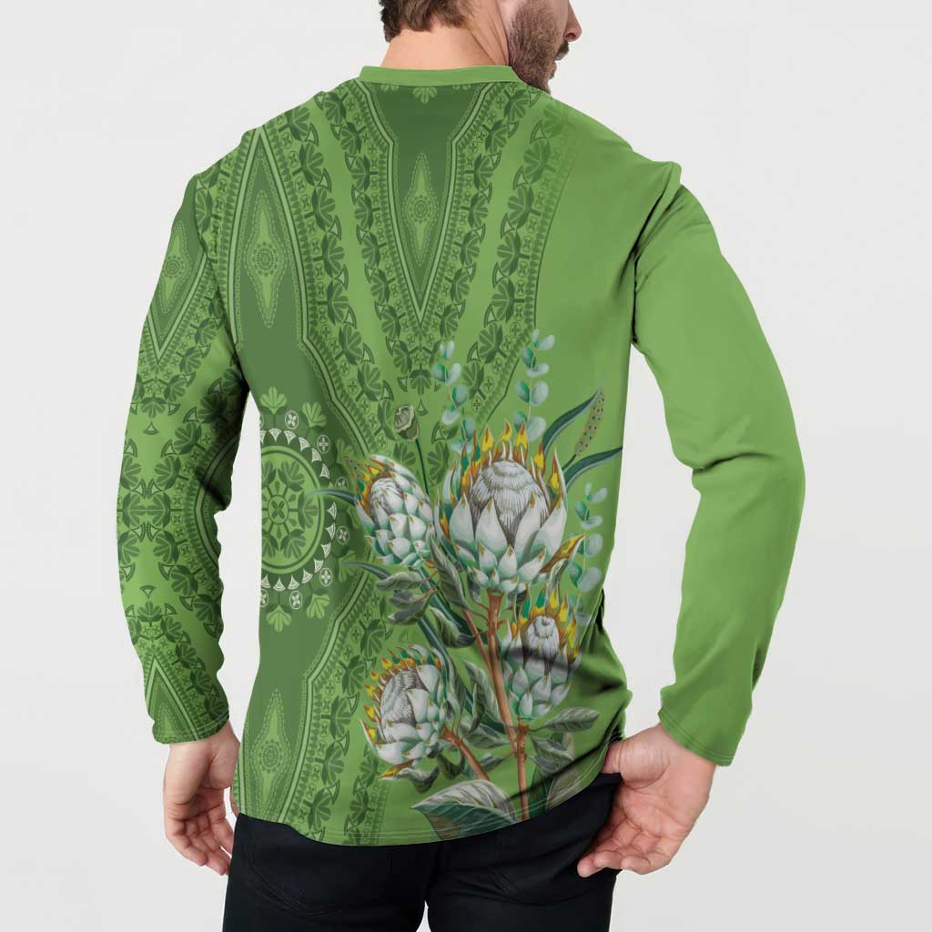 Africa King Proteas Dashiki Motif Button Sweatshirt Green Style LT9 - Wonder Print Shop