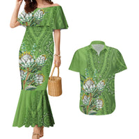 Africa King Proteas Dashiki Motif Couples Matching Mermaid Dress and Hawaiian Shirt Green Style LT9 - Wonder Print Shop