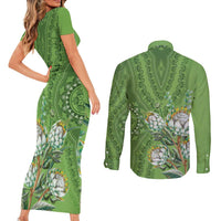 Africa King Proteas Dashiki Motif Couples Matching Short Sleeve Bodycon Dress and Long Sleeve Button Shirt Green Style LT9 - Wonder Print Shop