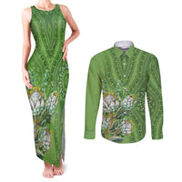 Africa King Proteas Dashiki Motif Couples Matching Tank Maxi Dress and Long Sleeve Button Shirt Green Style LT9 - Wonder Print Shop