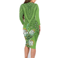 Africa King Proteas Dashiki Motif Family Matching Long Sleeve Bodycon Dress and Hawaiian Shirt Green Style LT9 - Wonder Print Shop