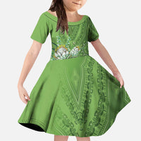 Africa King Proteas Dashiki Motif Family Matching Off The Shoulder Long Sleeve Dress and Hawaiian Shirt Green Style - Wonder Print Shop