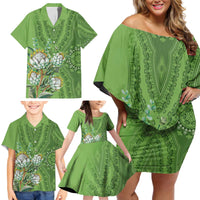 Africa King Proteas Dashiki Motif Family Matching Off Shoulder Short Dress and Hawaiian Shirt Green Style LT9 - Wonder Print Shop