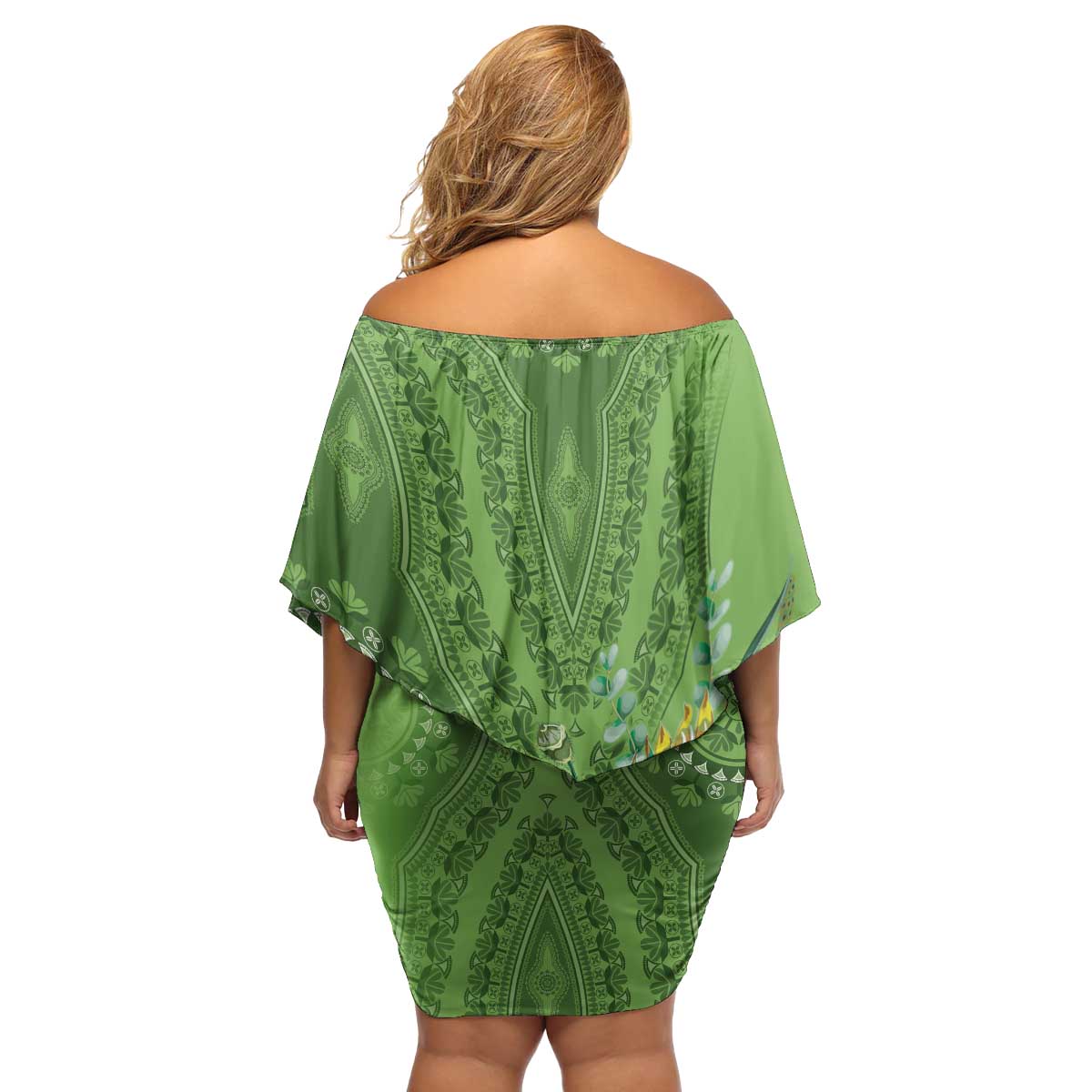 Africa King Proteas Dashiki Motif Family Matching Off Shoulder Short Dress and Hawaiian Shirt Green Style LT9 - Wonder Print Shop