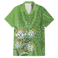 Africa King Proteas Dashiki Motif Family Matching Short Sleeve Bodycon Dress and Hawaiian Shirt Green Style - Wonder Print Shop