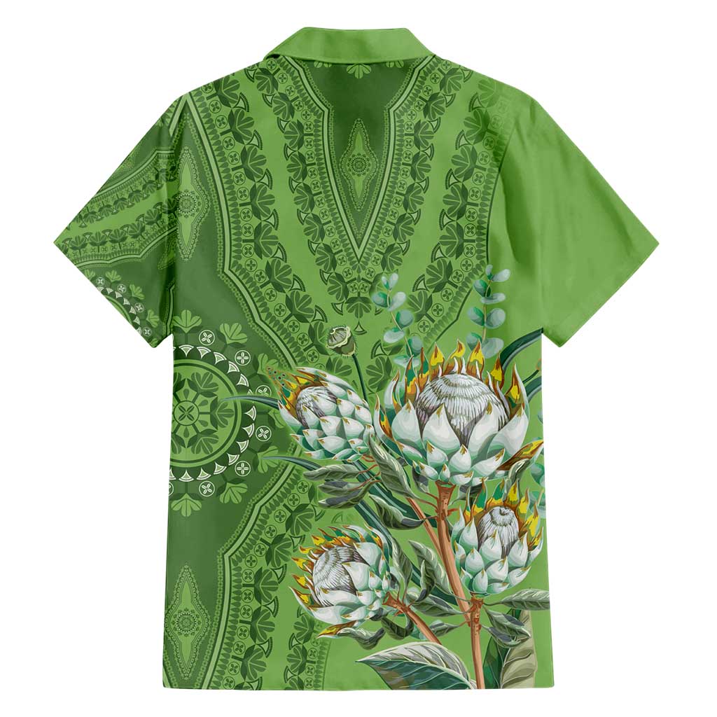 Africa King Proteas Dashiki Motif Family Matching Short Sleeve Bodycon Dress and Hawaiian Shirt Green Style - Wonder Print Shop