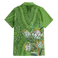 Africa King Proteas Dashiki Motif Family Matching Short Sleeve Bodycon Dress and Hawaiian Shirt Green Style - Wonder Print Shop