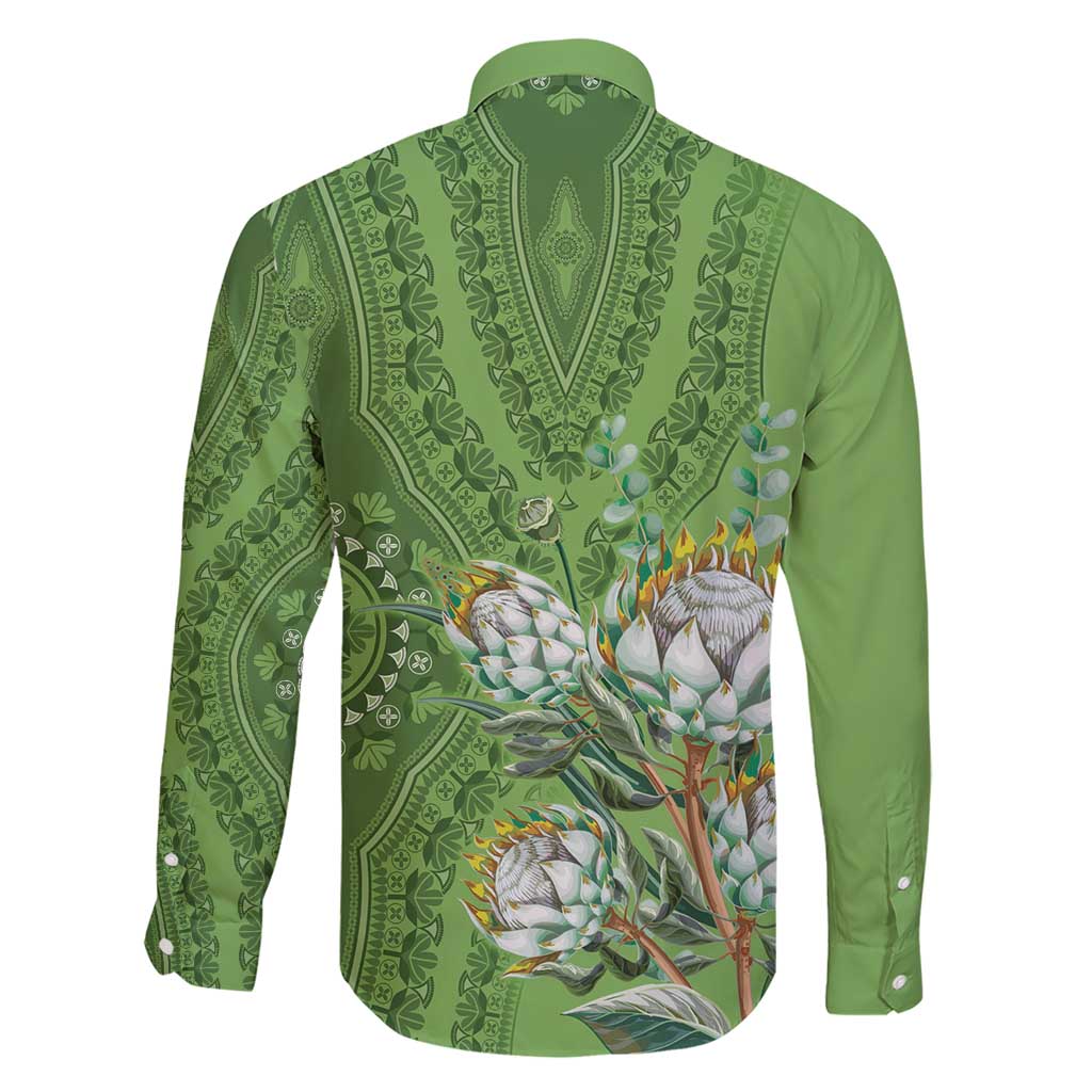 Africa King Proteas Dashiki Motif Family Matching Short Sleeve Bodycon Dress and Hawaiian Shirt Green Style - Wonder Print Shop