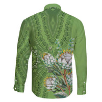 Africa King Proteas Dashiki Motif Family Matching Short Sleeve Bodycon Dress and Hawaiian Shirt Green Style - Wonder Print Shop