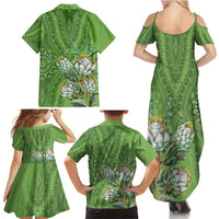 Africa King Proteas Dashiki Motif Family Matching Summer Maxi Dress and Hawaiian Shirt Green Style - Wonder Print Shop