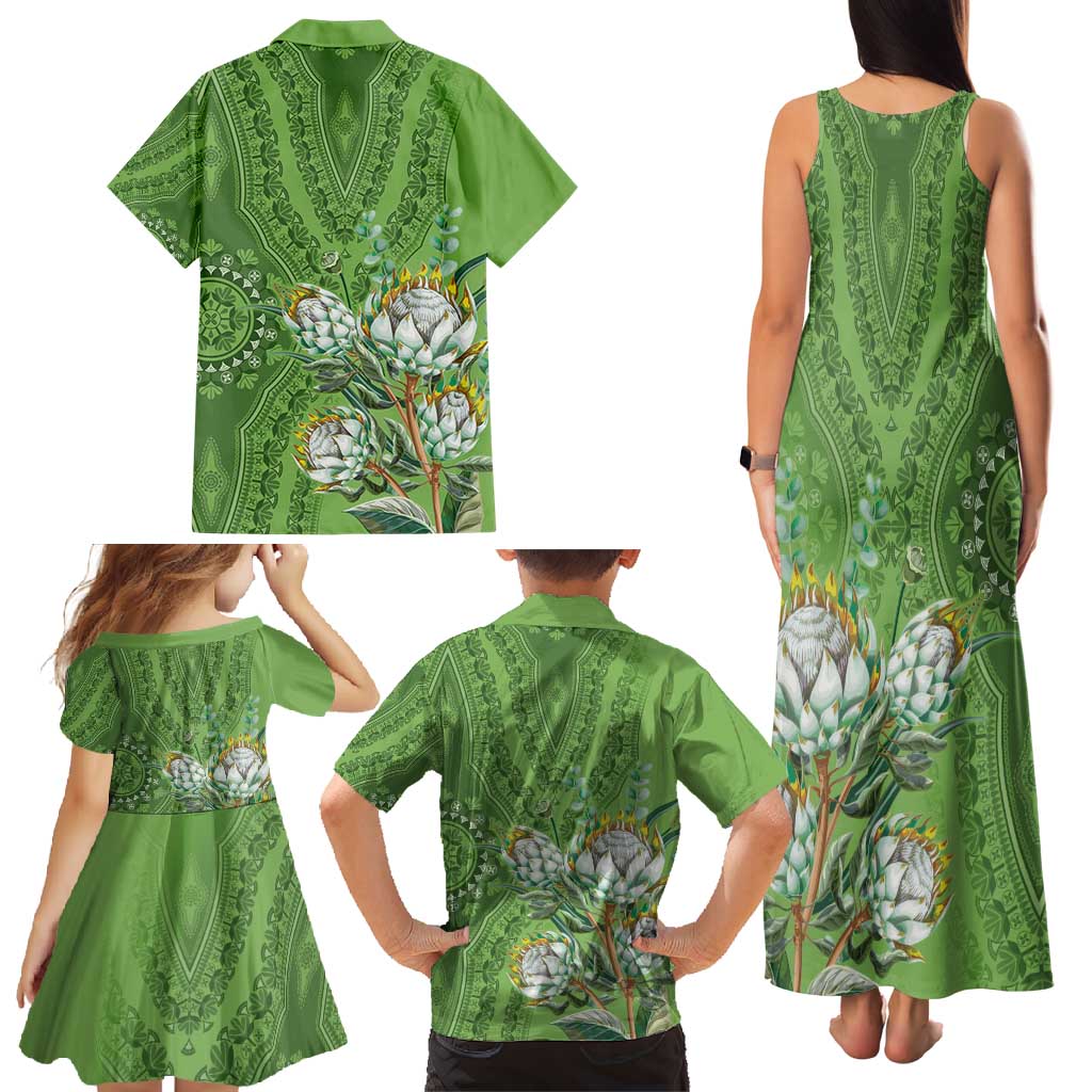 Africa King Proteas Dashiki Motif Family Matching Tank Maxi Dress and Hawaiian Shirt Green Style - Wonder Print Shop