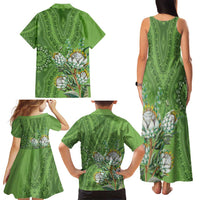 Africa King Proteas Dashiki Motif Family Matching Tank Maxi Dress and Hawaiian Shirt Green Style - Wonder Print Shop