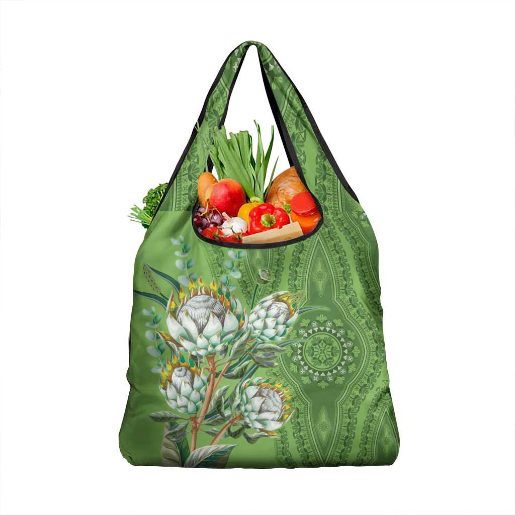 Africa King Proteas Dashiki Motif Grocery Bag Green Style