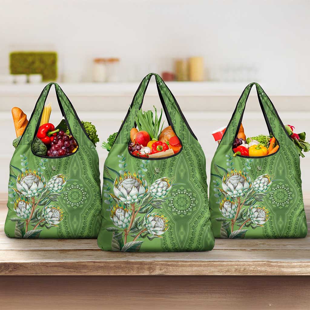 Africa King Proteas Dashiki Motif Grocery Bag Green Style