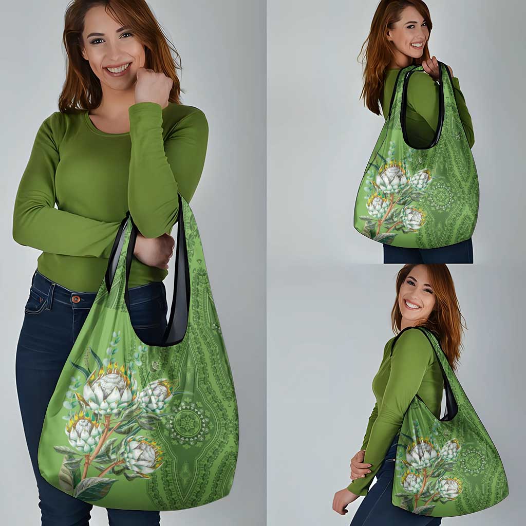 Africa King Proteas Dashiki Motif Grocery Bag Green Style