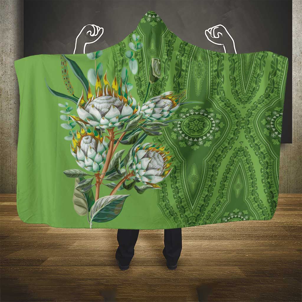 Africa King Proteas Dashiki Motif Hooded Blanket Green Style