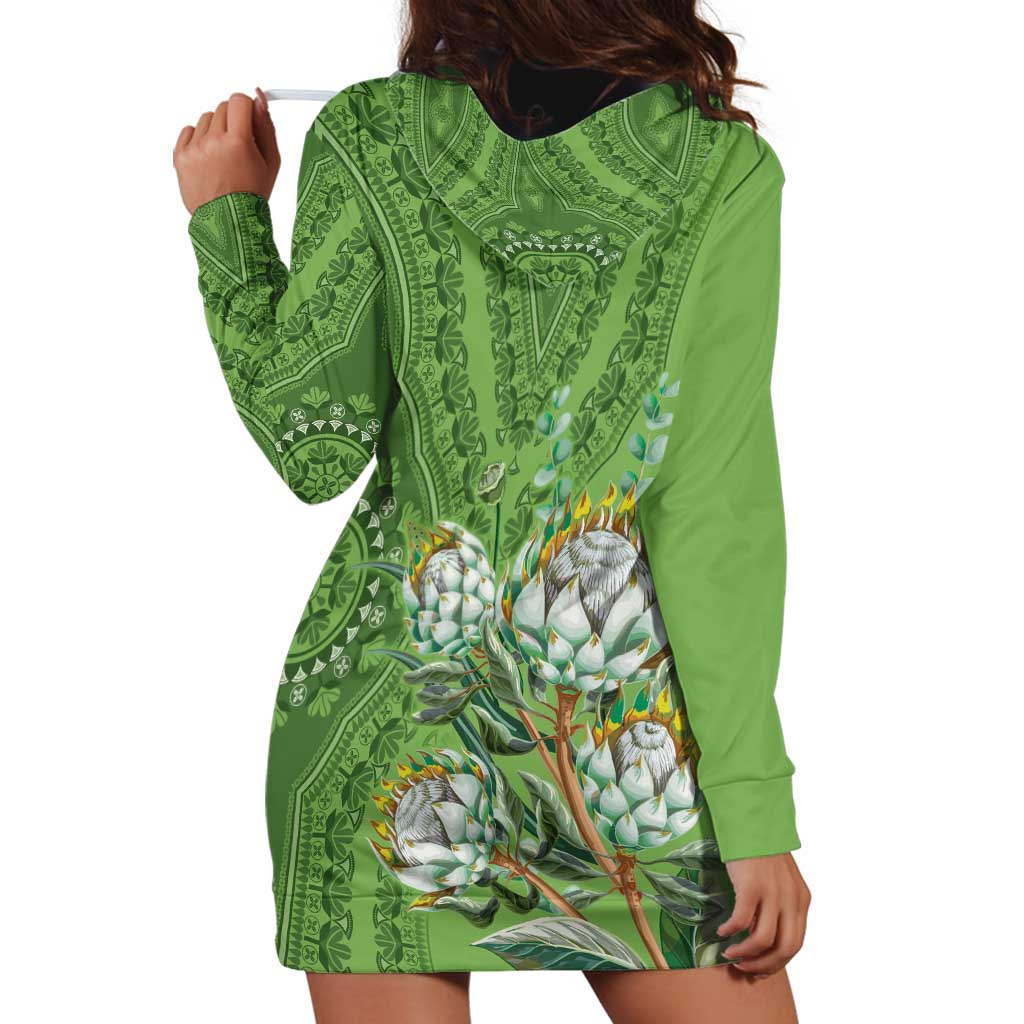 Africa King Proteas Dashiki Motif Hoodie Dress Green Style - Wonder Print Shop