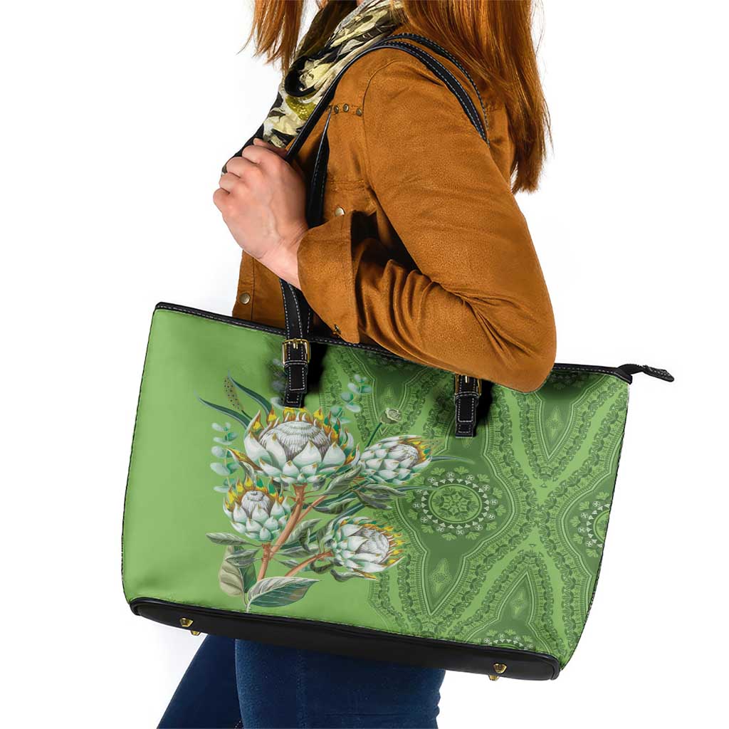 Africa King Proteas Dashiki Motif Leather Tote Bag Green Style - Wonder Print Shop