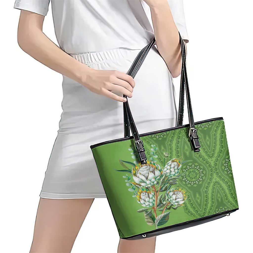 Africa King Proteas Dashiki Motif Leather Tote Bag Green Style - Wonder Print Shop