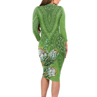 Africa King Proteas Dashiki Motif Long Sleeve Bodycon Dress Green Style - Wonder Print Shop