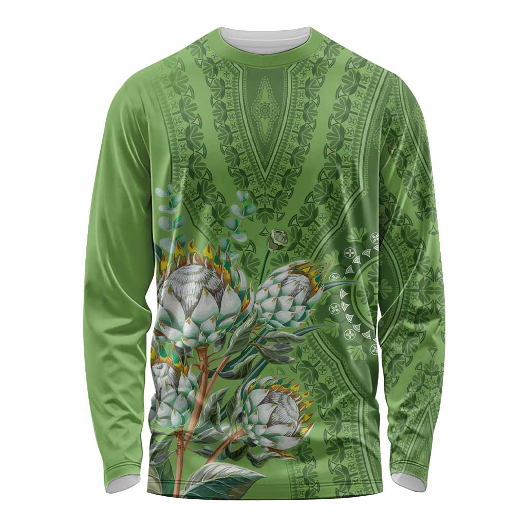 Africa King Proteas Dashiki Motif Long Sleeve Shirt Green Style - Wonder Print Shop