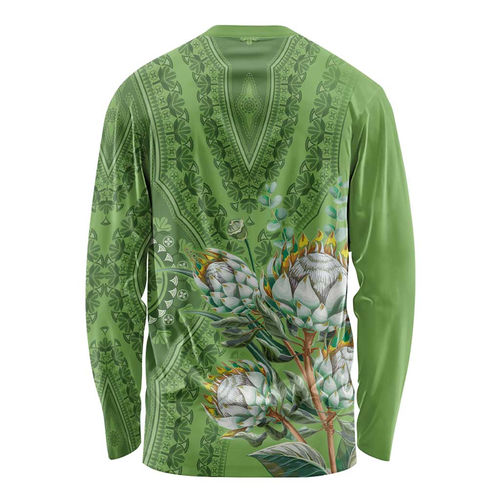 Africa King Proteas Dashiki Motif Long Sleeve Shirt Green Style - Wonder Print Shop