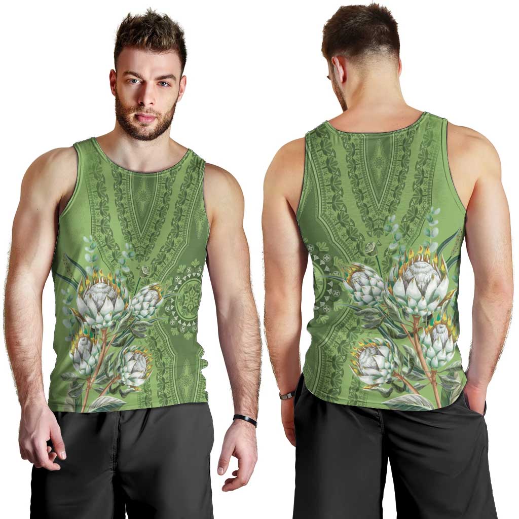 Africa King Proteas Dashiki Motif Men Tank Top Green Style - Wonder Print Shop