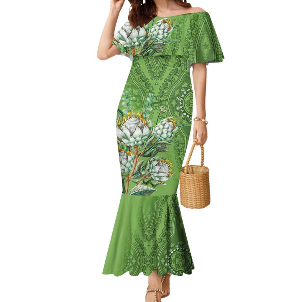 Africa King Proteas Dashiki Motif Mermaid Dress Green Style - Wonder Print Shop