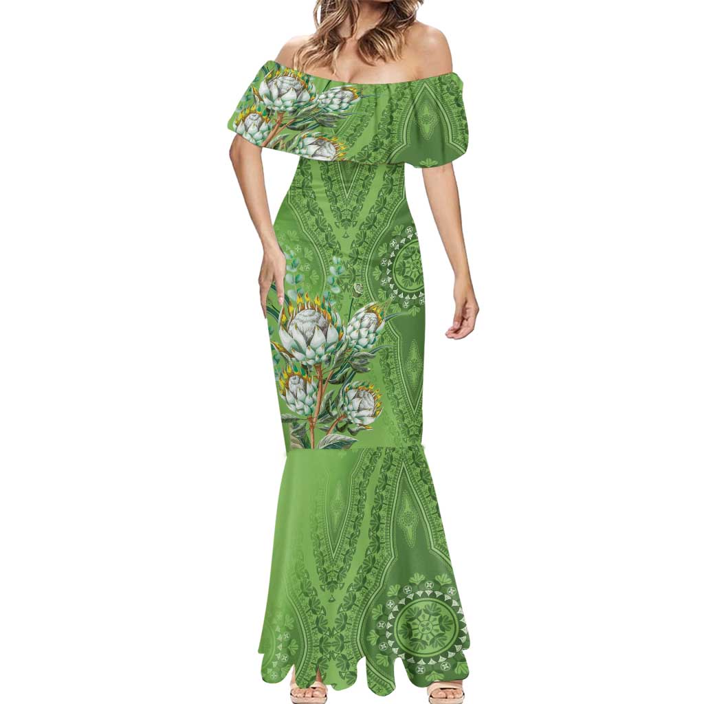 Africa King Proteas Dashiki Motif Mermaid Dress Green Style - Wonder Print Shop